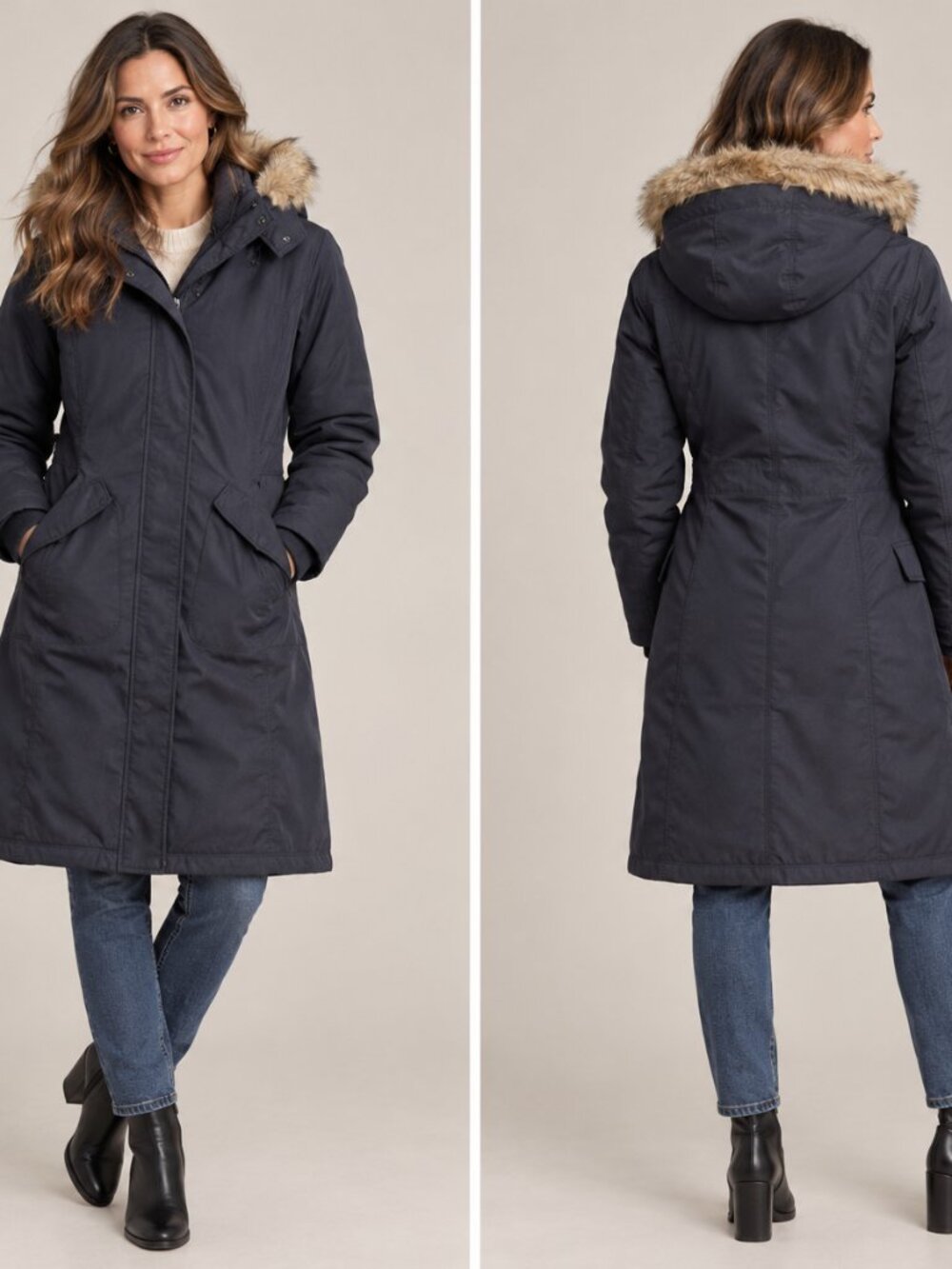 Babaton Oskar Parka Aritzia Goose Down Faux Fur Navy Size L